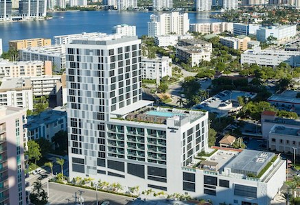 Aerial view of the Residence Inn Miami Sunny Isles Beach Hotel on Collins Avenue