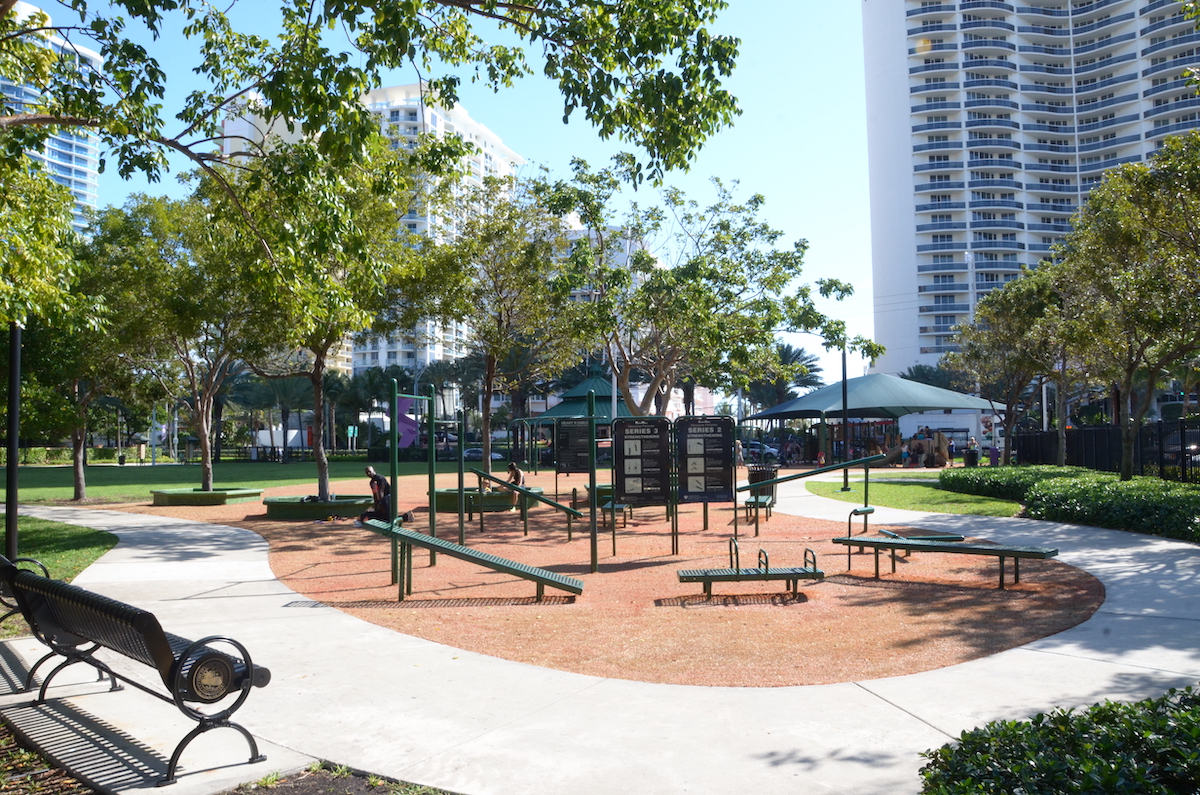 Playground and workout area at Town Center Park.