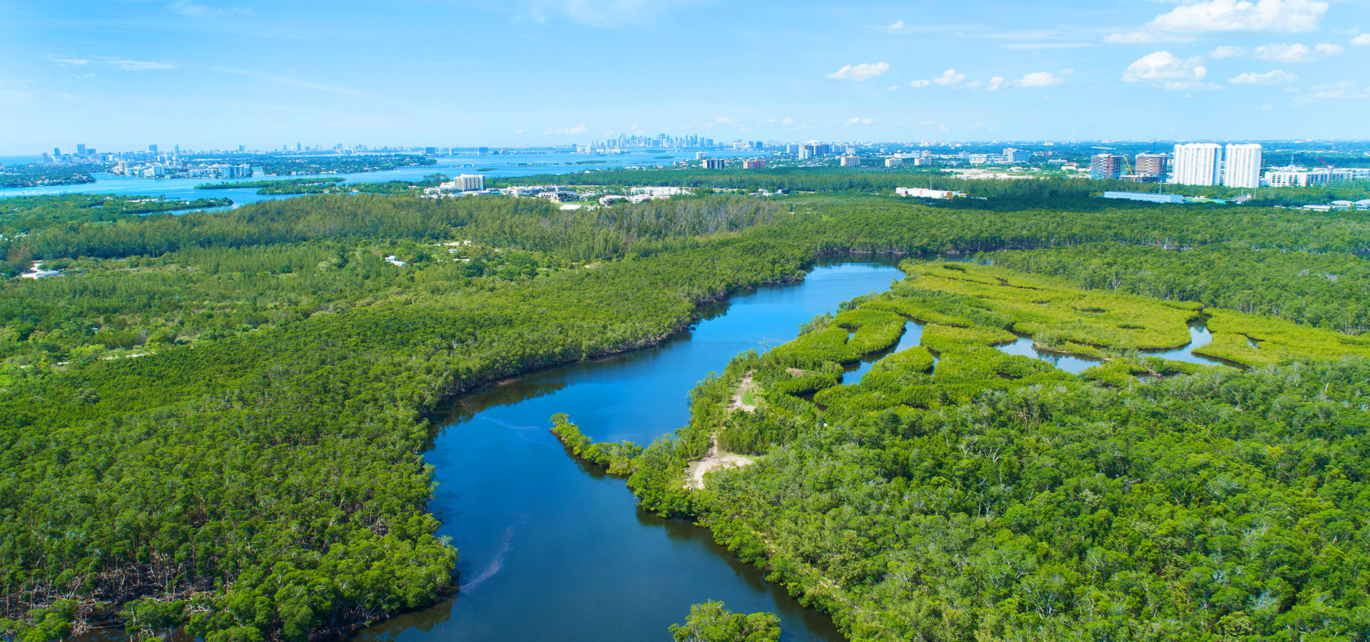 Oleta River State Park Aerial View with Sunny Isles Beach in the background